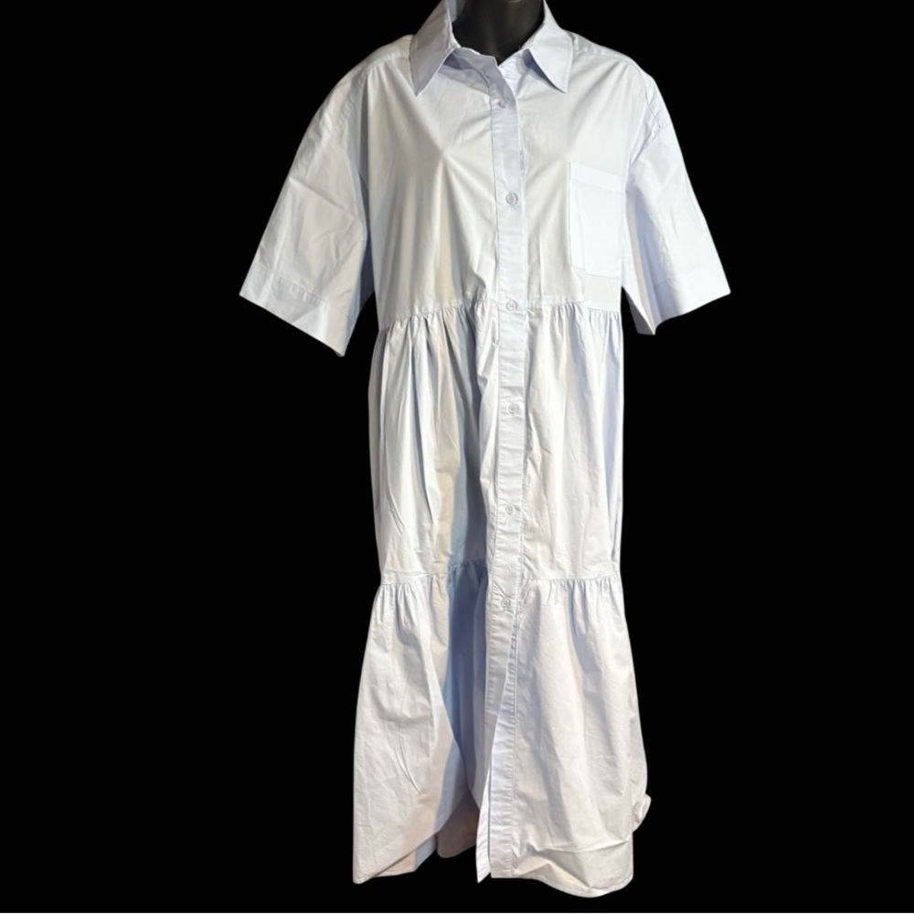 Mable 100% cotton Tiered Shirt Dress blue size medium - Picture 2 of 10